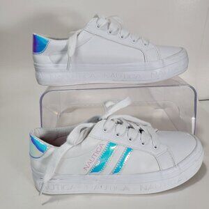 Nautica Big Girls Kids Youth 3 White Iridescent Stripes Casual‎ Shoes Sneaker